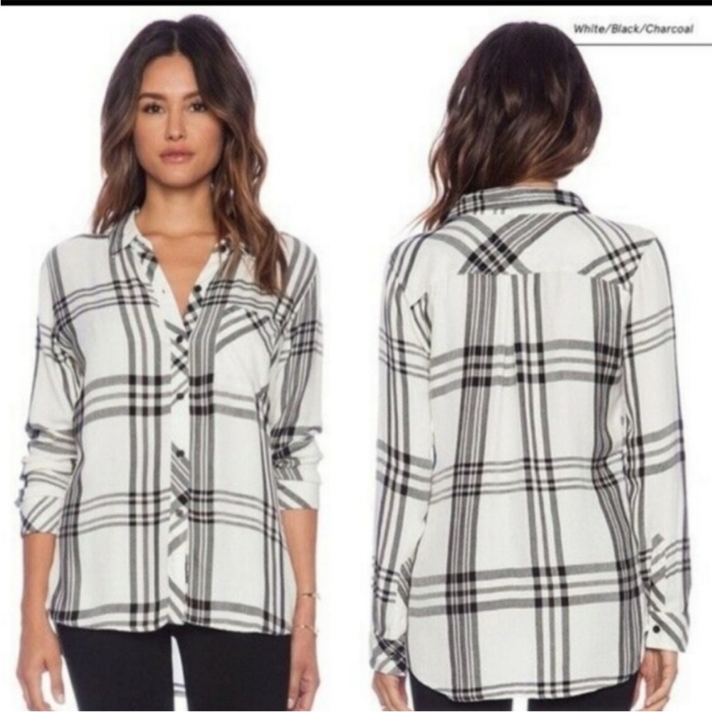 Rails Hunter Plaid Flannel Long Sleeve Button Up Shirt Size Medium Black white